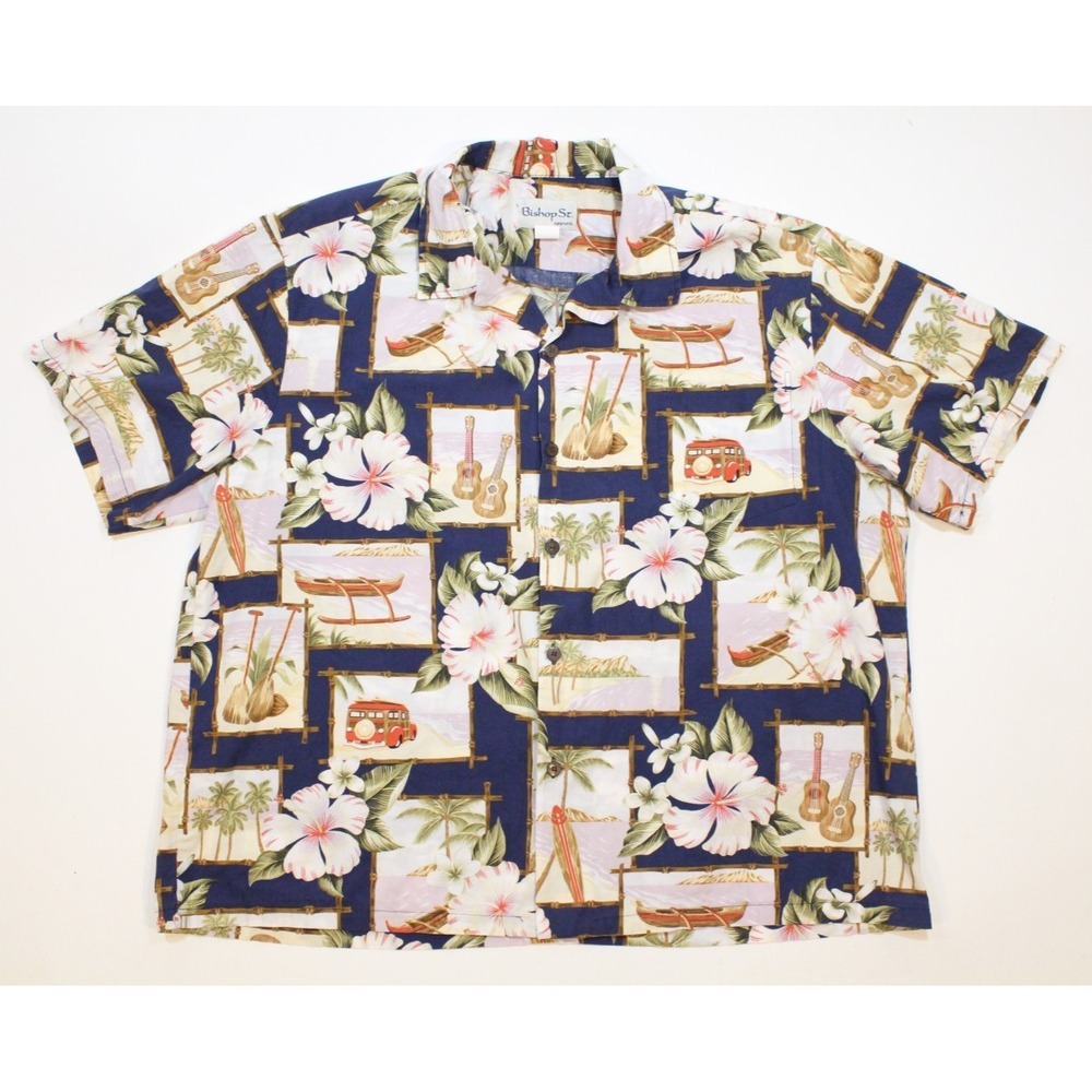 VINTAGE Bishop St.‎ Shirt Men 3XL XXXL Floral Surfing Woodie Wagon Hawaiian USA